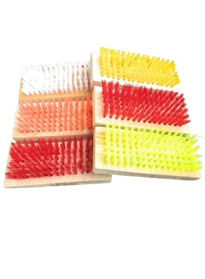 Hookcart Wooden Nylon Brush for Bathroom Kitchen Tiles and Floor Cleaning, Multicolor, Pack of 6 - Image 1